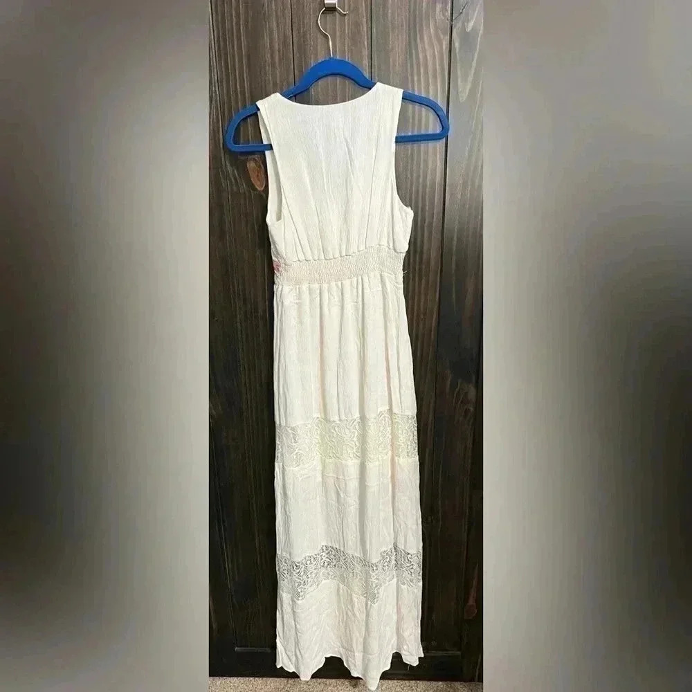 Flying Tomato Cream‎ Empire Embroidered Waist Maxi Dress W/Lace - Picture 5 of 5